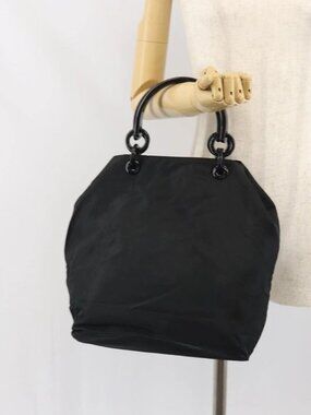 PRADA Hand Bag Nylon Black Silver